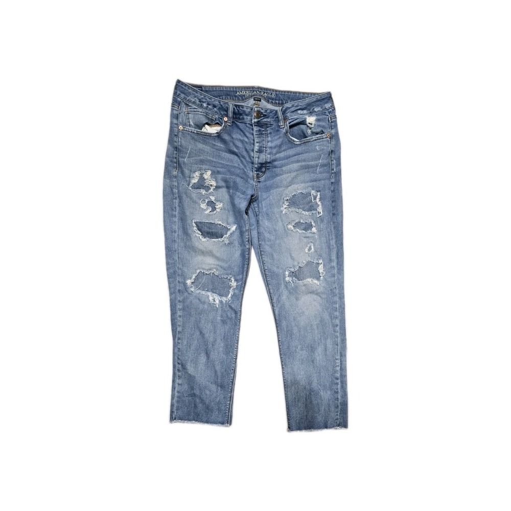 American Eagle Women's Jeans Togirl‎ Distressed Blue 14 Button Fly Stretch